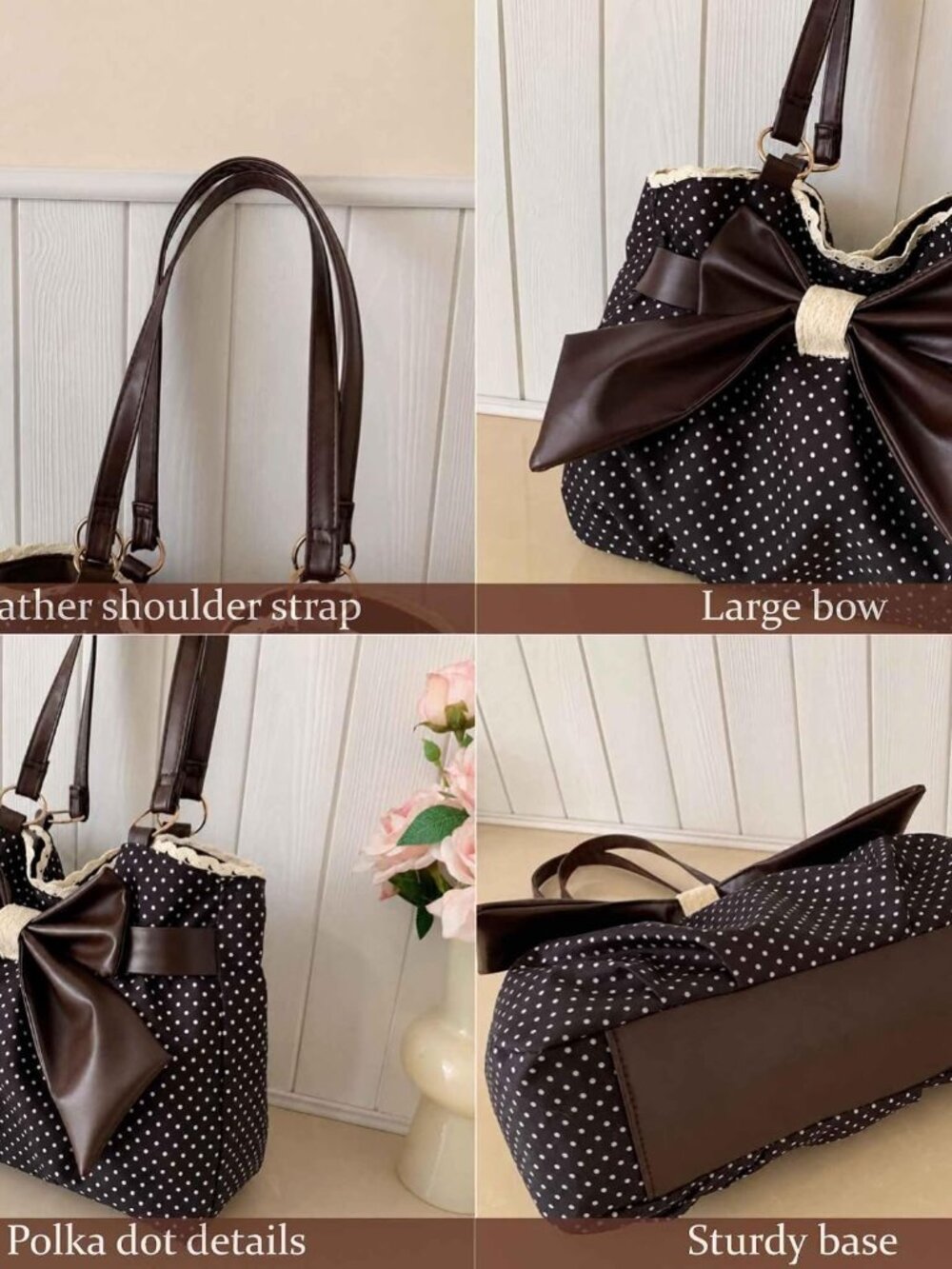 Polka Dot Tote Bag, Vintage Retro Purses for Women, Small Cute Shoulder Purse fo - Picture 5 of 9